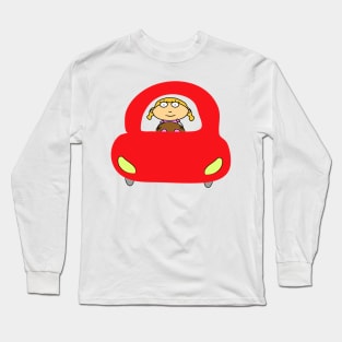 Girl driving in a red car. Interesting design, modern, interesting drawing. Hobby and interest. Concept and idea. Long Sleeve T-Shirt